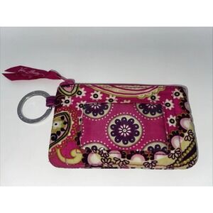 Vera Bradley Pink Paisley ID Zipper Coin Purse Key Ring wallet